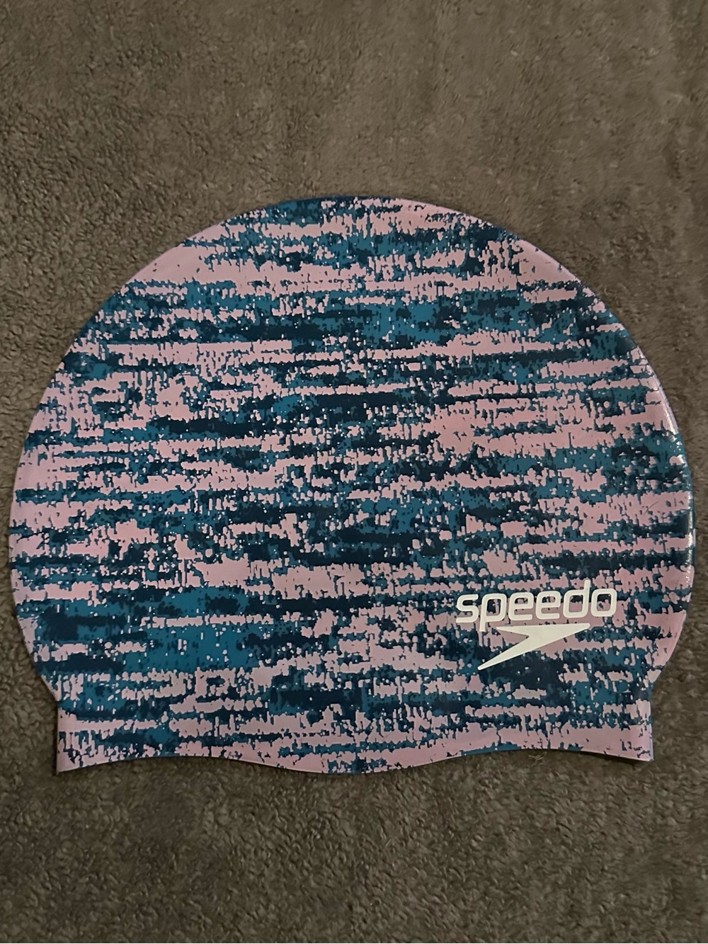 Speedo Silicone Swim Cap Pink Teal Abstract Print Swimming Pool Adult Unisex